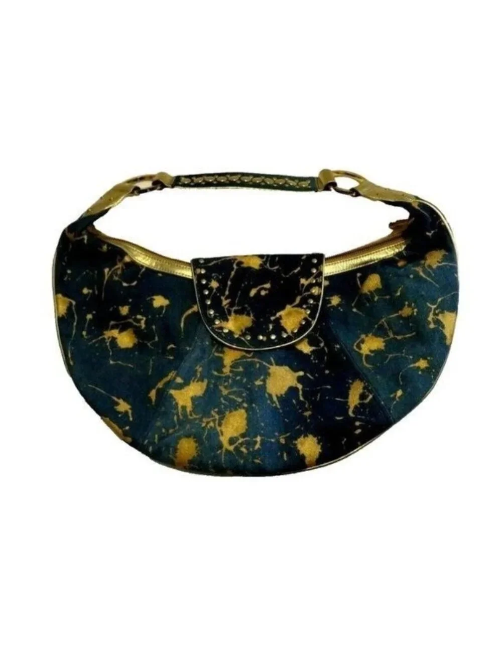 Junior Drake Hobo Sling Purse Bag Studded Denim  Urban Gold Splash Paint